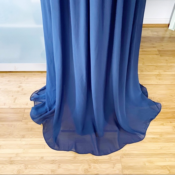 Bill Levkoff #Levkoff Chiffon A-Line Gown in Navy - Picture 4 of 12